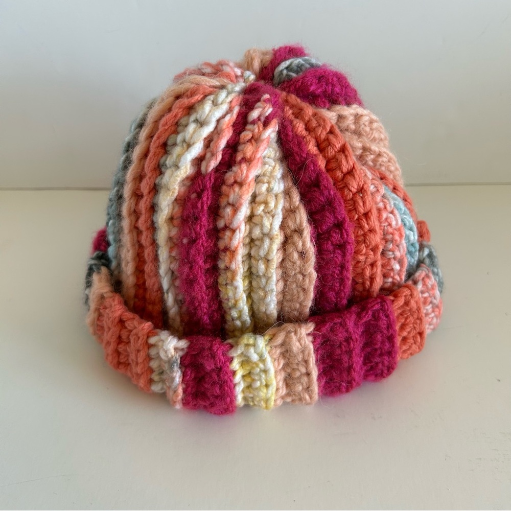 Multi Colored Stripe Crochet Winter Hat Handmade